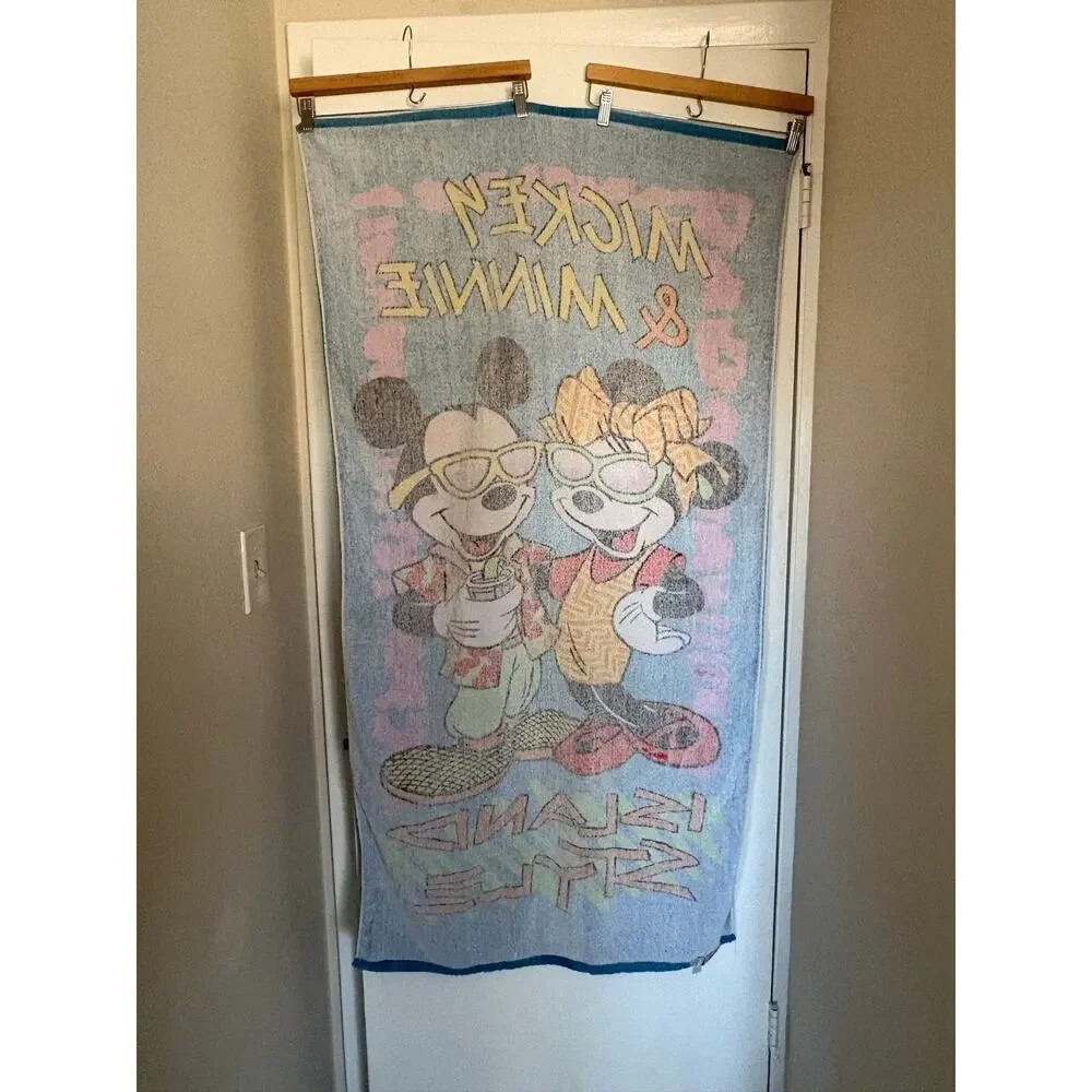 Vintage 80s Walt Disney Mickey Minnie beach Towel swim vacation retro resort